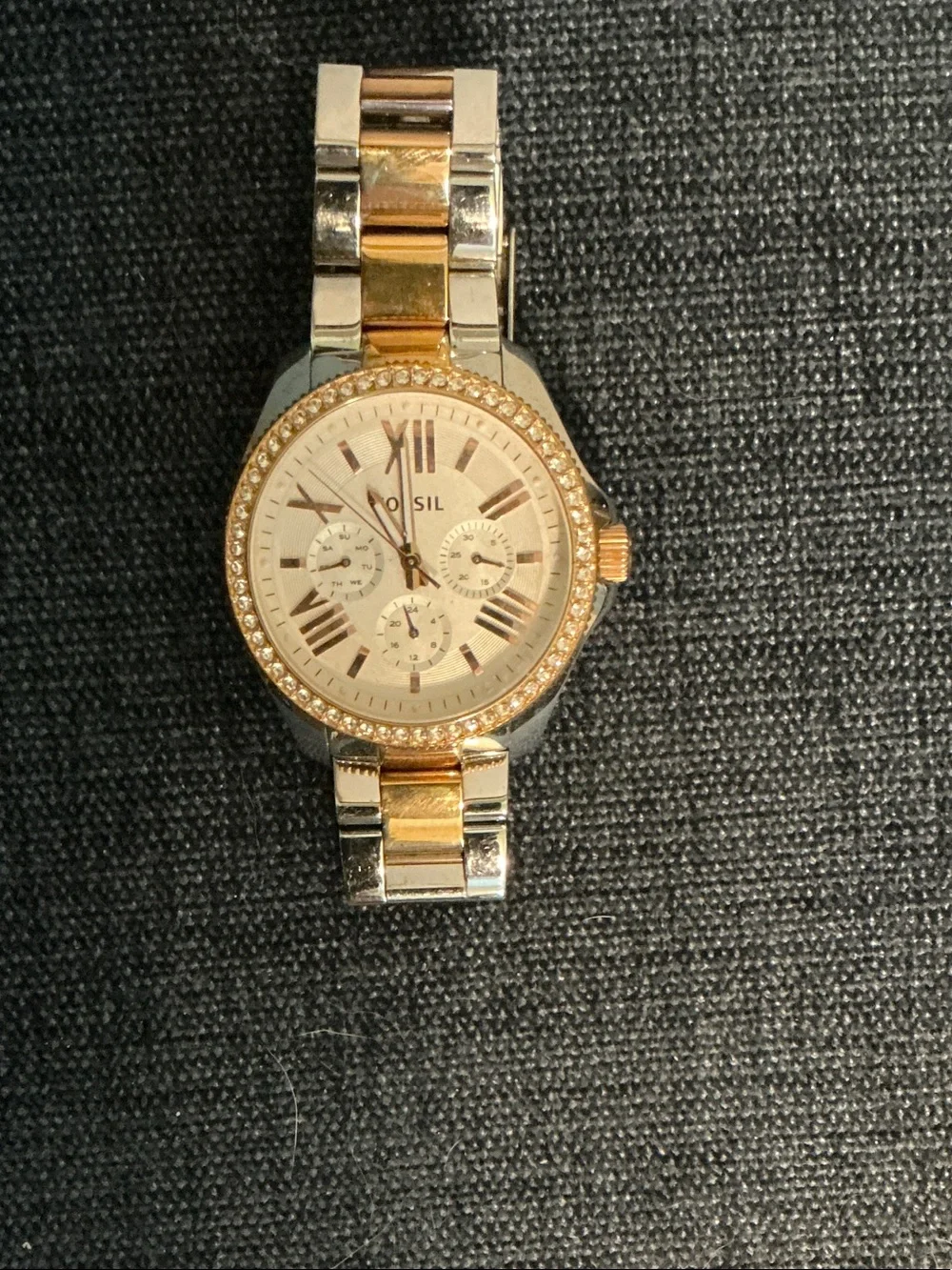 Fossil Women's Gold and Silver Round Crystal-Trim Chronograph Watch
